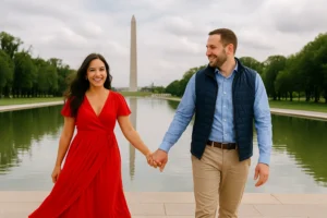 A Flytographer professional captures a timeless travel moment at Washington D.C.’s Lincoln Memorial, turning a simple journey into a lasting memory.