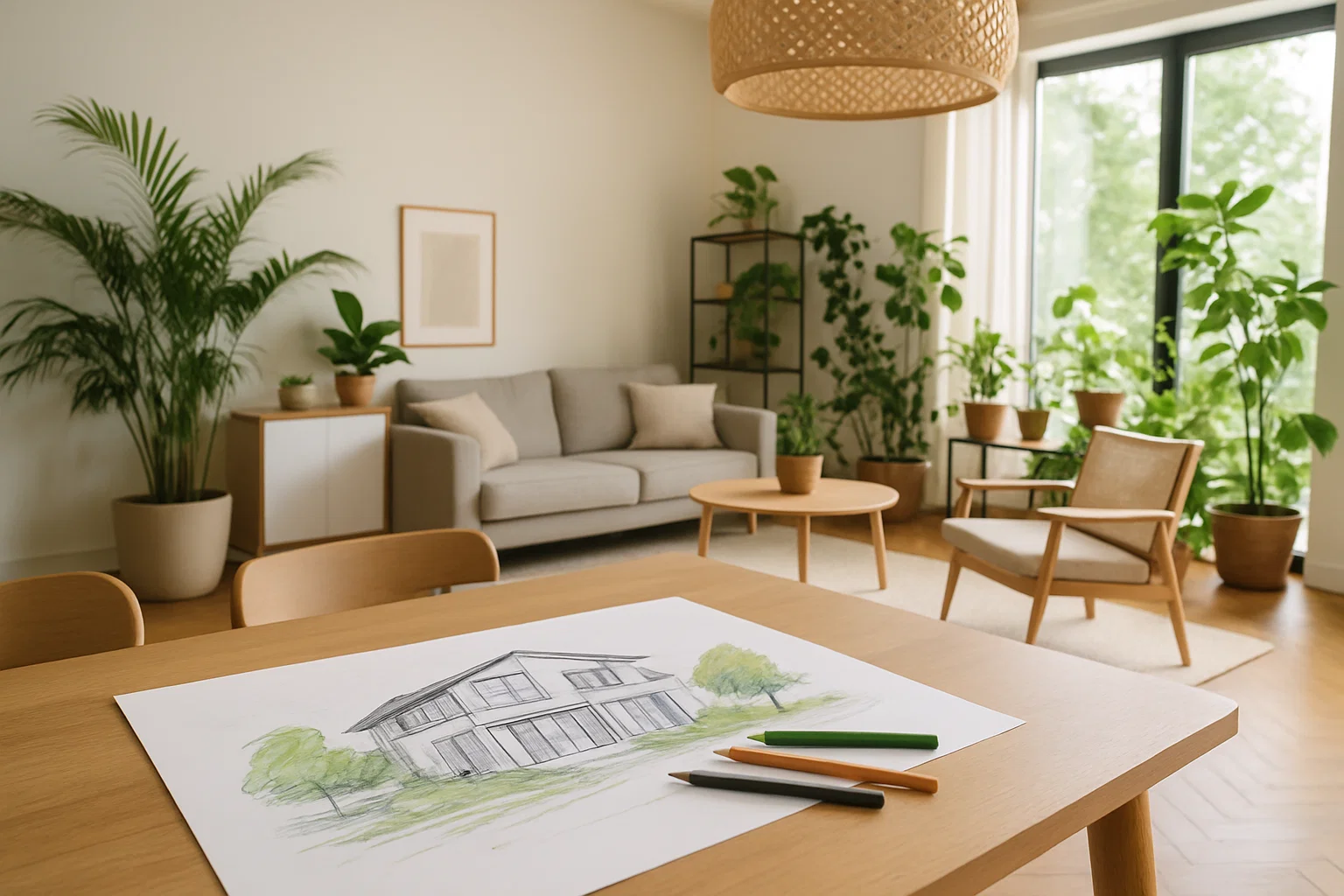 Creative designer workspace with modern home interior inspiration