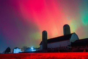 The Aurora Borealis lights up the night sky over Monroe, Wisconsin.