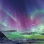 Northern lights aurora borealis during geomagnetic storm