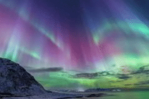Northern lights aurora borealis during geomagnetic storm