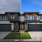 before and after real estate photo editing in Washington showing Photoshop enhancement of house exterior image